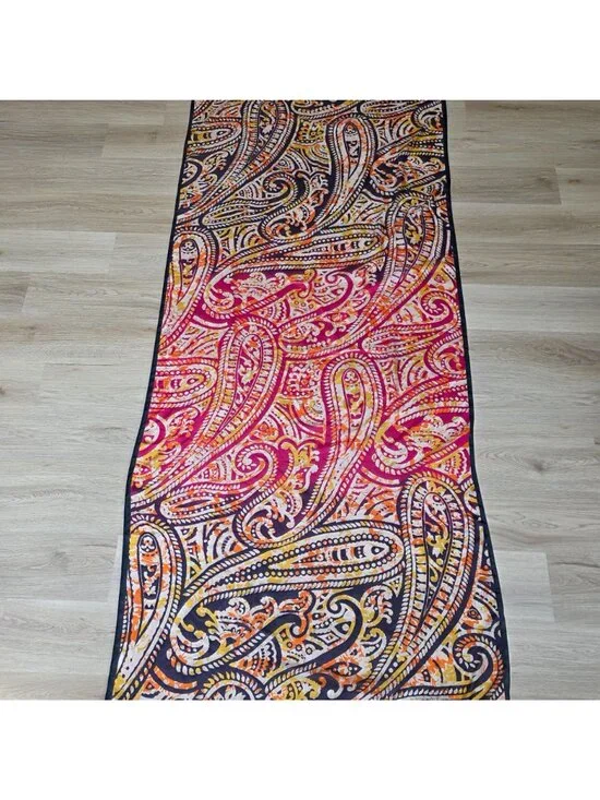 Vibrant Paisley Print Silk Large Wrap Scarf In Pink Orange & Black 42"x96" - Picture 3 of 9